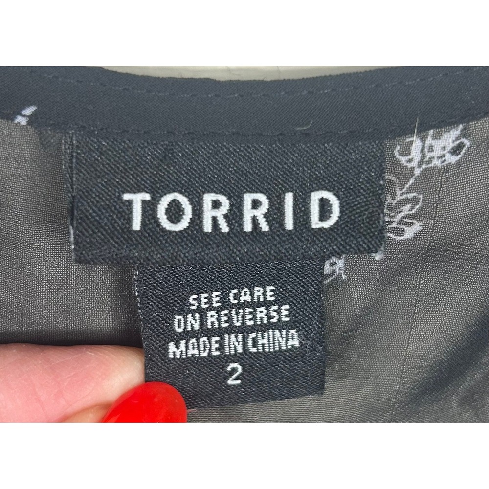 Whimsical Torrid Black Novelty Bird Print Sheer Top Plus Size 2X Nature Dainty - Picture 2 of 12